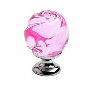 WenRan Pink Transparent Purple 32mm Rose Red Glass Crystal Cabinet Round Diamond Knobs Cupboard Door Knobs Crystal Drawer Pull Handles Glass Dresser Knobs (Pink)
