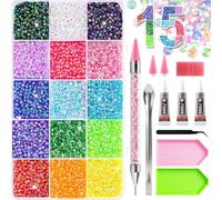 Wenrecu 20000pcs Resin Nail Rhinestones for Bedazzling Kit, 15 Colours, 3mm Flat Back Gems with Glue, Pick-Up Tweezers and Pen for DIY Crafts, Clothes, Make-up and Shoes