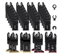 Wenrecu 32Pcs Oscillating Multi Tool Blades, Titanium & Japanese Tooth | Multitool & oscillating saw blades for wood, metal, nails and plasterboard; 34mm and 44mm; quick release; 3 adapters