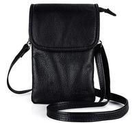Wenrecu Genuine Leather Crossbody Bag, Cellphone Wallet, Small for Women Mini Shoulder Purse with Long Strap and Key Ring - Fit 8 Plus or Phone 6.5 Inch (Black)