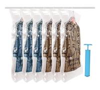 Wenrecu Hanging Vacuum Bags for Clothes, Vacuum Sealer Bags with Hand Pump, Space Saving Wardrobe Organizer, Vacuum Bags for Seasonal Clothes (135x70cm-6packs)