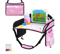 WENRENER Kids Travel Tray, Travel Tray for Kids Car Seat, Toddler Car Seat Lap Tray, Carseat Tray for Kids Travel, Carseat Table Tray for Kids Travel Activities (Pink)