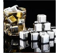 Wenrescry 8 Pieces 304 Stainless Steel Reusable Ice Cubes, Quick-Freezing Whisky Stones with Silicone Ice Tongs, Durable Ice Cubes for Drinks and Cocktails