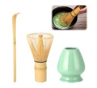 Wenrescry Matcha Ceremony Accessory Set, Japanese Handmade Matcha Whisk, Bamboo Whisk Holder, Traditional Tea Spoon, 100 Prongs, Green Tea Powder Whisk - 3 Piece Set (Mei Ziqing)