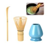 Wenrescry Matcha Ceremony Accessory Set, Japanese Handmade Matcha Whisk, Bamboo Whisk Holder, Traditional Tea Spoon, 100 Prongs, Green Tea Powder Whisk - 3 Piece Set