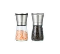 Wenrescry Salt and Pepper Grinder Set of 2, Adjustable Coarseness, Ceramic Core, Refillable Glass Bottle, Stainless Steel Manual Pepper Mill for Sea Salt, Spices, 180 ML