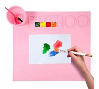 Wenrescry Silicone Craft Painting Mat, 51x41cm Collapsible Non-Stick Art Mat with Removable Cup and Brush Holder for DIY Projects, Watercolour, Beading, Clay, and Art Creation (Pink)