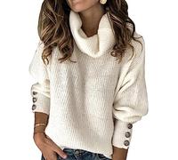 Wenrine Women's Oversized Turtleneck Long Sleeve Knitted Sweater | Women's warm loose-fit knitted turtleneck sweater with long sleeves