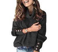 Wenrine Women's Oversized Turtleneck Long Sleeve Knitted Sweater | Women's warm loose-fit knitted turtleneck sweater with long sleeves