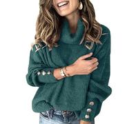 Wenrine Women's Oversized Turtleneck Long Sleeve Knitted Sweater | Women's warm loose-fit knitted turtleneck sweater with long sleeves