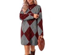 Wenrine Womens Oversized Turtleneck Sweater Dress Long Sleeve Knit Dresses | Turtle Neck, Argyle, Long Sleeve, Oversized, Fall, Winter, Knitted Mini dress, Pullover Sweaters