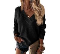 Wenrine Women's Winter Sweater Long Sleeve V-Neck Sexy Loose Plain Jumper