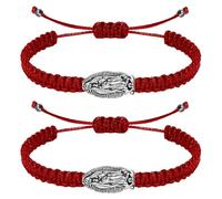 WenRity 2Pcs Catholic Virgin Mary Bracelet Adjustable Red String La Virgen de Guadalupe Bracelet for Easter Party Favor Prayer Blessing Protection Men Women