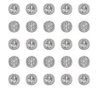 WenRity 60Pcs Alloy Jesus Cross Saint Benedict Medal Religious Spacer Beads Charms Flat Round Double-Sided Loose Beads For DIY Catholic Rosary Beads Necklace Bracelet Jewelry Making, 9mm x 9mm x 3mm