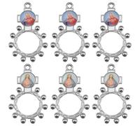 WenRity 6Pcs/12Pcs Pocket Rosary Ring Catholic Alloy Double-sided Enamel Jesus Maria Divine Mercy One Decade Finger Rosary Ring for Men Women Keychain Prayer Baptism Quinceanera, Enamel Zinc, No