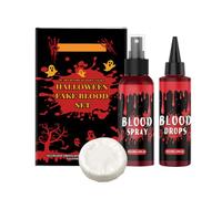 Wenrny Halloween Fake Blood Makeup Kit 3 Pcs,50ml Fake Blood Spray,50ml Dripping Bloods and 15g Cleansing Soap,Washable Realistic Halloween Faux Bloods Kit for Zombie Monster Cosplay