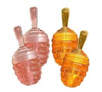 Wenrny Honey Lip Oil,4 Pcs Honey Pot Plumping Hydrating Lip Oil With Lip Brush,Peach and Honey Flavor Sleeping Lip Mask,Long Lasting Nourishing Honey Lip Gloss,Daily Lip Care Oil for Women