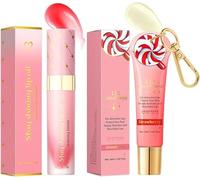 Wenrny Lip Essentials Set,Keychain Lip Glosses Kit with Lip Conditioner and Lip Oil for Nourishing,Non-sticky,Long Lasting Moisturizing and Smoothing Fine,Xmas Gifts Set for Women Girls (Red)