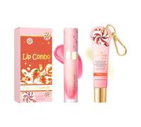 Wenrny Lip Essentials Set,Keychain Lip Glosses Kit with Lip Conditioner and Lip Oil for Nourishing,Non-sticky,Long Lasting Moisturizing and Smoothing Fine,Xmas Gifts Set for Women Girls (Peach)