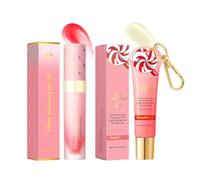 Wenrny Lip Essentials Set,Keychain Lip Glosses Kit with Lip Conditioner and Lip Oil for Nourishing,Non-sticky,Long Lasting Moisturizing and Smoothing Fine,Xmas Gifts Set for Women Girls (Strawberry)