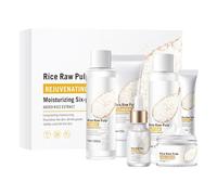 Wenrny Rice Rice Skin Care Gift Set for Women Girls,6 Pcs Rice Raw Pulp Facial Skincare Kit-Cleanser,Toner,Lotion,Essence,Eye Cream and Face Cream to Cleansing,Moisturizing,Smoothing and Firming