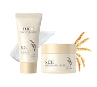 Wenrny Rice Silky Cleanser and Moisturizing Cream Set,Women Men Hydrating Rice Facial Skin Care Set for Deeply Cleansing,Increasing Skin Elasticity,Hydrating and Enhancing Skin Radiance