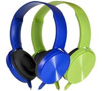 Wensdo Kids Headphones 2 Pack for School Classroom Students, Durable Comfy Swivel Wired Headset for Online Learning, Noise Stereo Sound 3.5mm Jack for Chromebook, Computer, Laptop(Dark Blue+Green)