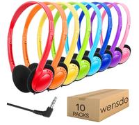 Wensdo Kids Headphones Bulk 10 Pack for School Classroom Students K-12, Children Wired Adjustable On Ear Earphones Class Set for Library Airplane Computer 3.5mm Jack (HY103,10 Mixed)