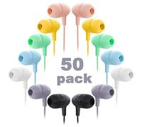 Wensdo Wholesale Bulk Earbuds Headphones 50 Pack Multi Color for Classroom Kids, Durable Earphones Perfect for K12 Schools Students Teens Kindergarten Children Gift and Adult