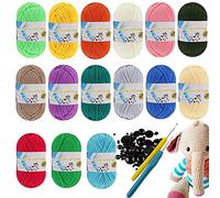 Wensdr 15 Acrylic Yarn Skeins 15 Colors x50g Colorful DIY Craft Cotton Threads and Craft Eyes,Crochet Hook Set 1640 Yards