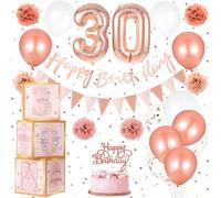 Wensdr 18th Birthday Decorations Rose Gold 18 Year Old Happy Birth Party Supplies Set with Banner Pennant Flags Cake Topper Paper Pom Poms and Balloon (18th Pink Birthday)