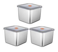 Wensdr 3 Packs Large 6.3Inches Square Stainless Steel Pizza Dough Proofing Containers with Lids,Food Storage Box with Sealing Cover 6.3x6.3x4.72（2500ML