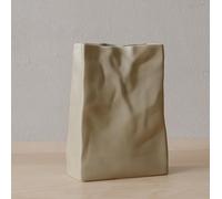 WENSHUO Crinkle Paper Bag Shape Ceramic Vase, Large Capacity for Flower Arrangement, Bookshelf Decorative (Coconut Café) Black,yellow HP2203061