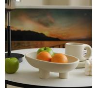 WENSHUO Three-Legs Ceramic Fruit Bowl for Kitchen Counter,10-inch Oval Large Fruit Bowls or Fruit Basket for Breads, Snacks,Vegetables,Salad,Cream