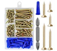 Wensilon (150Pcs) Yellow Zinc Wood Screw Quick Metal Self Tapping Flat Head with Drywall Plastic Anchors kit
