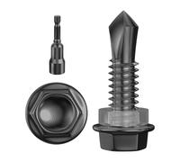 Wensilon (400Pcs) #8×1/2" Black Hex Washer Head Self Drilling Screws, 410 Stainless Steel Metal SheetScrews，TEK Screws, Sheet Metal Self Tapping Screws