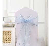WENSINL Pack of 50 Dusty Blue Chair Sashes Organza Chair Bows 7x108 Inches Sheer Chairs Ties Sashes for Wedding Party Banquet Restaurant Events Decorations