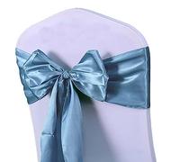 WENSINL Pack of 50 Satin Dusty Blue Chair Sashes Bows for Wedding Reception, 7x108 Inch Chair Ribbons Ties for Party Banquet Ceremony Baby Shower Event Decorations