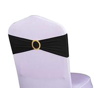 WENSINL Pack of 50 Spandex Black Chair Sashes with Gold Buckles, Stretch Chairs Sashes for Wedding Party Baby Shower Ceremony Event Decorations Chair Bands Bows (Black Sashes, Gold Buckles)