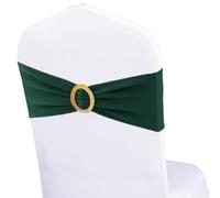 WENSINL Pack of 50 Spandex Hunter Green Chair Sashes with Gold Buckles, Stretch Chairs Sashes for Wedding Party Baby Shower Decor Chair Bands Bows (Hunter Green Sashes, Gold Buckles)