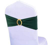 WENSINL Pack of 50 Spandex Hunter Green Chair Sashes with Gold Buckles, Stretch Chairs Sashes for Wedding Party Baby Shower Decor Chair Bands Bows (Hunter Green Sashes, Gold Buckles)