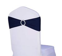WENSINL Pack of 50 Spandex Navy Blue Chair Sashes for Party Decorations, Elastic Chair Bands with Buckle Slider, Chair Bows for Wedding Reception, Without White Seat Covers (Navy)