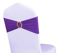 WENSINL Pack of 50 Spandex Purple Chair Sashes with Gold Buckles, Stretch Chair Sashes for Wedding Party Baby Shower Ceremony Event Decorations Chair Bands Bows (Purple Sashes, Gold Buckles)
