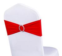 WENSINL Pack of 50 Spandex Red Chair Sashes Bows Elastic Chair Bands with Buckle Chair Ties for Weddings Decorations Without White Covers (Red)
