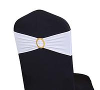WENSINL Pack of 50 Spandex White Chair Sashes with Gold Buckles, Stretch Chair Sashes for Wedding Party Baby Shower Ceremony Event Decorations Chair Bands Bows (White Sashes, Gold Buckles)