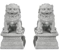 Wensmy 2pcs Foo Dogs Decor Stone Lion Decor Chinese Style Lion Statue Mini Guardian Stone Lion Figurines Feng Shui Statues Auspicious Ornaments for Office Desk, House Warming, Store Opening Gift
