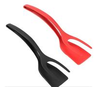Wensmy 2PCS Silicone Fried Egg Shovel Home Kitchen Cooking Anti-Stick 2-in-1 Spatula and Tongs Set for Flipping Eggs Steaks Red Black Kitchen Tool Efficient Cooking and Toaster Piel