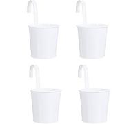 Wensmy 4pcs Metal Hanging Flower Pots With Drainage Hole Balcony Flower Bucket Wall Planter Garden Planters with Detachable Hook for Balcony Fence Decor (White)
