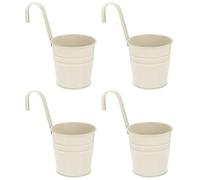 Wensmy 4PCS Metal Hanging Plant Flower Pots with Drainage Hole Fence Balcony Railing Planters Outdoor Garden Pots with Detachable Hooks (Milk White)