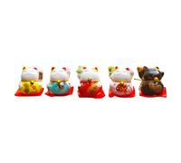 Wensmy 5Pcs Mini Maneki Neko Set Chinese Japanese Fengshui Cat Statue Innovative Lucky Fortune Cat for Car Interior Table Decor Ceramic Kitten Cat Dashboard Ornament (Hand clolor)